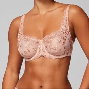Soma Sensuous Lace Longline Demi Bra 38D Peach Floral Embroidered Sheer